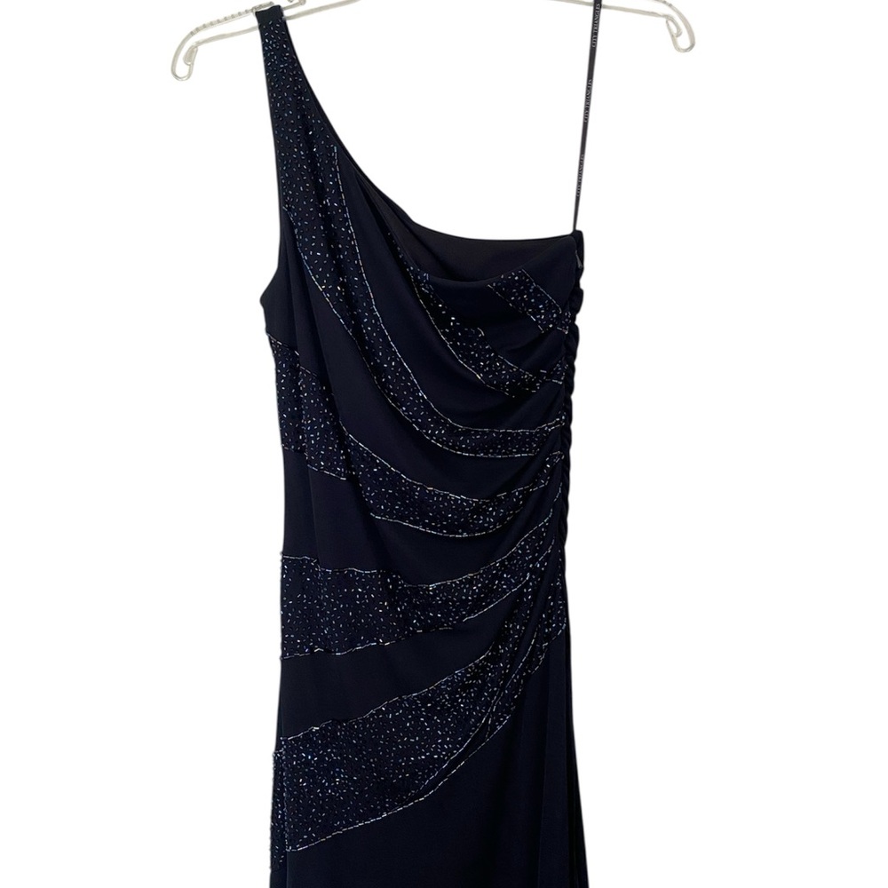 City Triangles navy beaded one shoulder maxi dress size 7 y2k prom winter formal - Picture 3 of 9